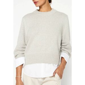 Brochu Walker  The Raya Ruched Crew Looker sweated Oyster Grey Melange sz Large